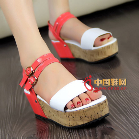 搭扣拼色一字帶涼鞋